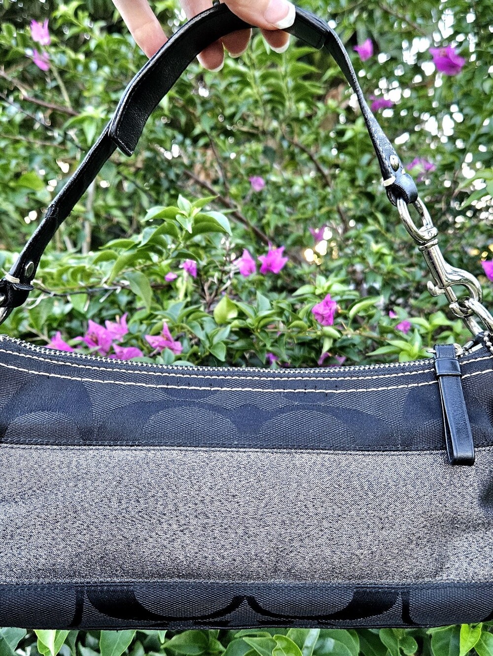Coach 11096 Signature Shoulder Bag Black Gray Y2K Silver Hardware